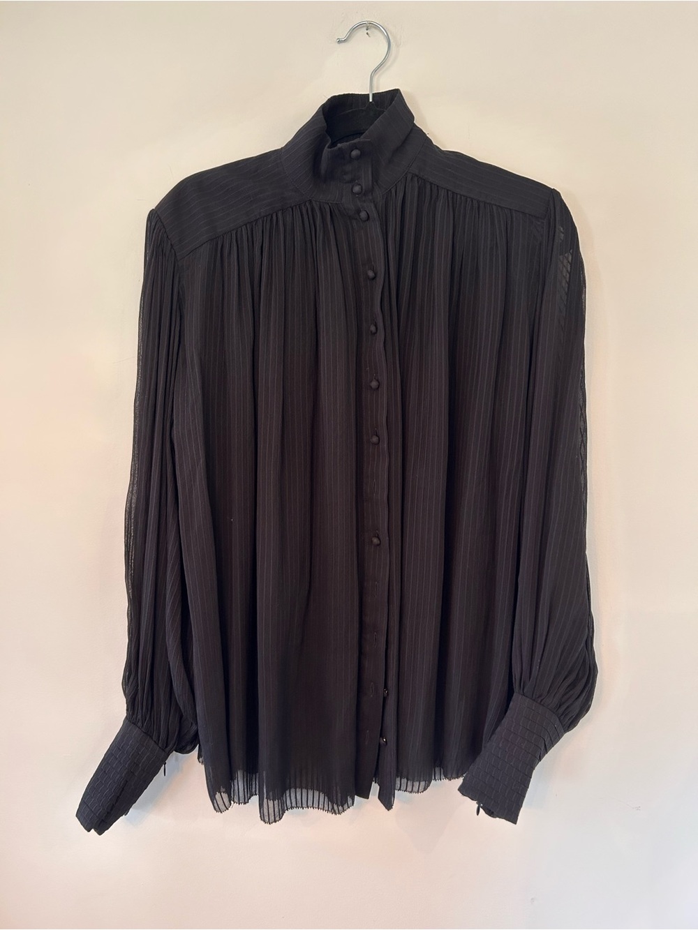 Zimmermann Black Pleated High-Neck Button Blouse